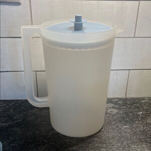Gallon size Translucent White Pitcher with Blue Lid by Tupperware